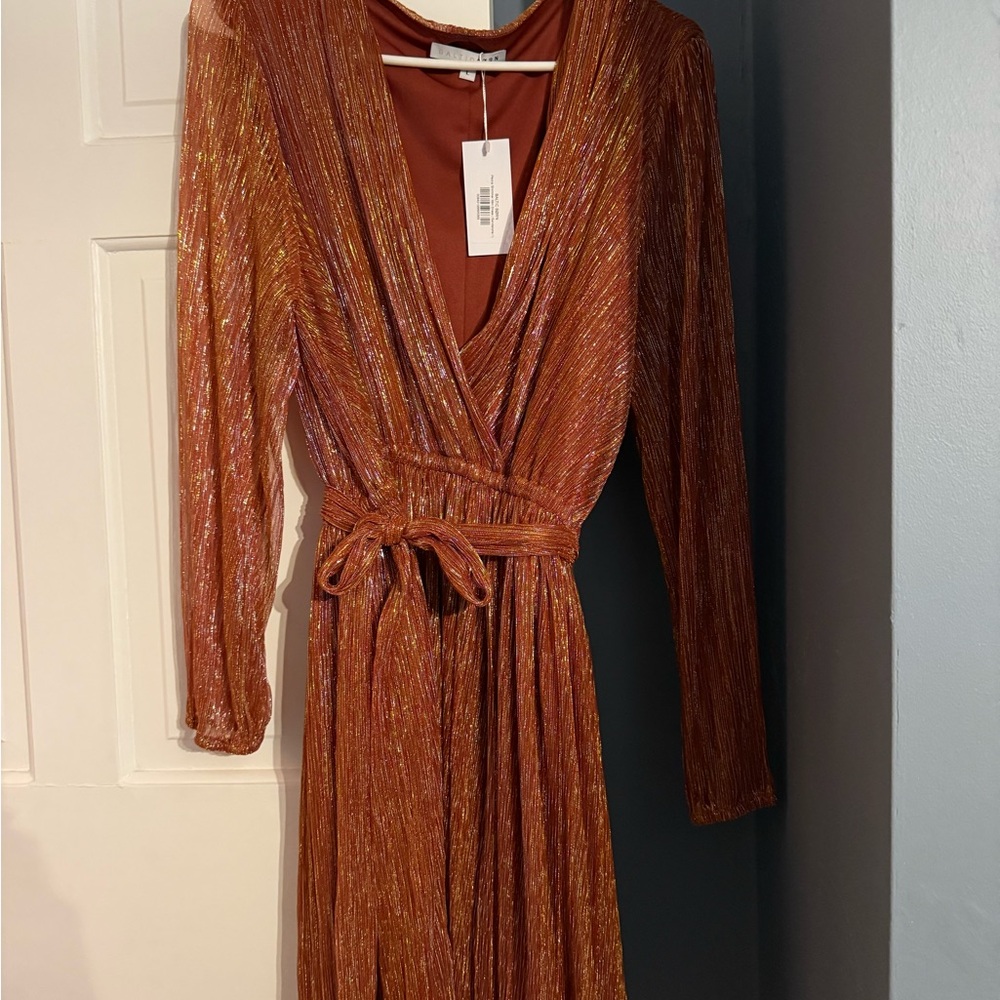 Baltic Born Elegant Rust Orange Shimmee Wrap Dress